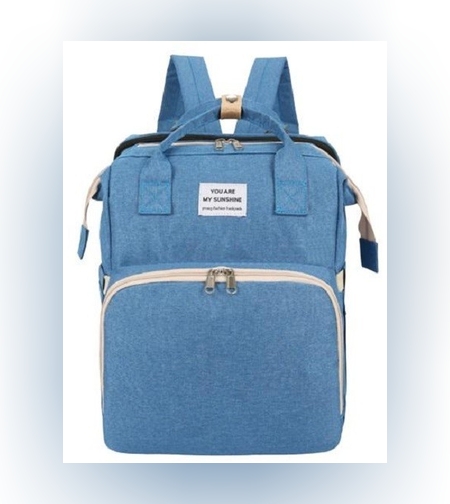 Rucsac Multifunctional pentru Mamici, Flippy, cu Patut Pliabil si Baza de Schimbat, Rezistent la Apa, Capacitate Mare, Usor, Compartimente Multiple, Buzunar Termic pentru Lapte, 42 x 32 x 22 cm, Albastru Deschis