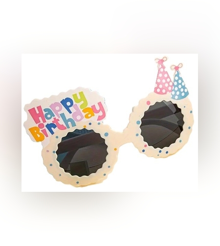 Ochelari Decorativi, Flippy, pentru Petrecere, din ABS, Unisex, Model Happy Birthday, 13.5 x 8.5 cm, Bej