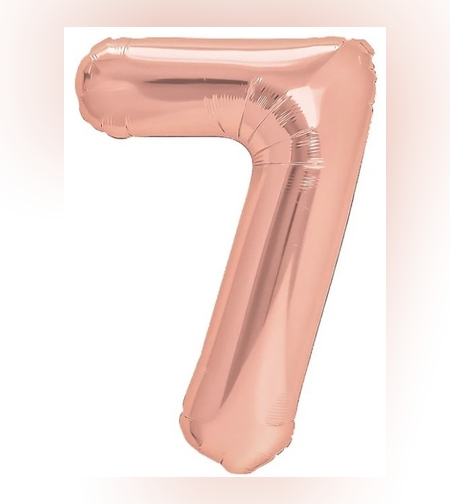 Balon din Folie Metalizata Flippy, Figurina Cifra, Tema Aniversare 100 cm, Ambalaj Individual, Pai inclus, Umflare cu Aer sau Heliu, Coral, Rose, Cifra 7