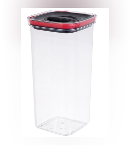Cutie de Depozitare Alimente, Flippy, Cutie de tip Container, Recipient pentru Cereale in Bucatarie, 11.5 x 11.5 x 23 cm, volum 2000 ml, Transparenta cu Capac Negru
