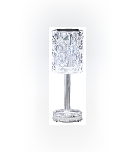 Lampa de birou pe LED RGB 16, Flippy, dimmer tactil, 3 nivele de intensitate, incarcare USB, 3W, Cristal Acrilic, 13x28 cm, cu telecomanda, forma veioza, transparent