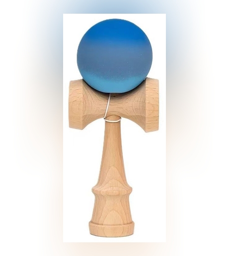 Jucarie Interactiva Kendama, Flippy, Kendama Original Super Sticky din Lemn, 18 cm, Joc de Indemanare pentru Copii si Adulti, Model Gradient Albastru Gri Bleu