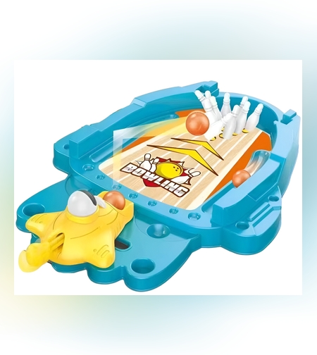 Joc de Masa Mini Bowling Interactiv pentru Copii, Flippy, Mingi si Figurine Incluse, 26.5x19.5x5 cm, Albastru