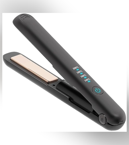 Placa de Par fara Fir, Flippy, Adaptor Tip C, Tensiune 5V, Capacitate Baterie 3000 mAh, Indreptat, Ondulat, 4 Trepte de Temperatura, 21.8 x 3.1 x 3.4.1 cm, Negru