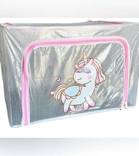 Cutie de Depozitare, Flippy, pentru Camera Copiilor, 100L, din PVC, Model Unicorn, 60 x 42 x 40 cm, Transparent