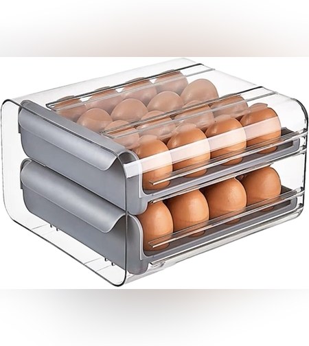 Suport pentru Oua, Flippy, Strat Dublu, Capacitate 32 de Oua,  23.5x21.5 cm, din Plastic, Gri