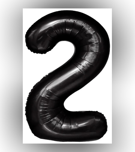 Balon din Folie Metalizata, Flippy, Figurina Cifra, Tema Aniversare 40 cm, Ambalaj Individual, Pai inclus, Umflare cu Aer sau Heliu, Negru, Cifra 2