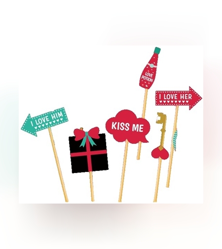 Set 12 Accesorii pentru Petrecere, Flippy, Props pentru Photo Corner, Tematica Iubire, Multicolor