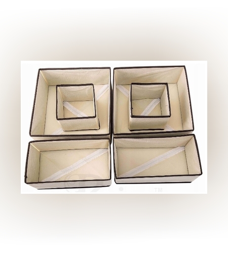 Organizator pentru Sertar, Flippy, 3 Marimi, pentru Lenjerie, Tricouri, Sosete, 6 Piese, Pliabil, Stivuibil, din Tesatura, Alb/Maro