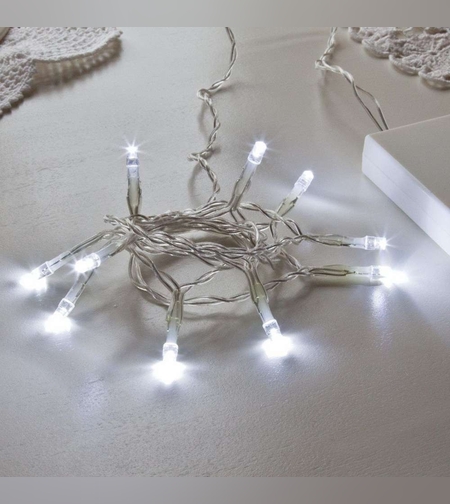 Instalatie de Craciun cu Baterii Tip Liniar, 2 jocuri de lumini, Fir Transparent 1 m 10 LED -uri, Alb Rece