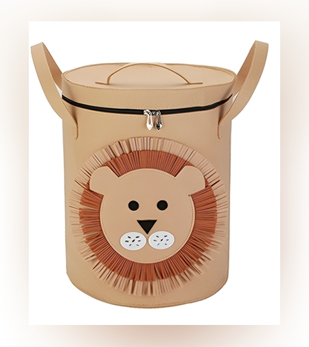 Cutie de Depozitare 2In1, Flippy, Impermeabila, Covor pentru Jucarii si Lego 150cm, Capacitate Mare, cu Manere, cu Sfori, Inaltime 40cm, Model Leu, Maro