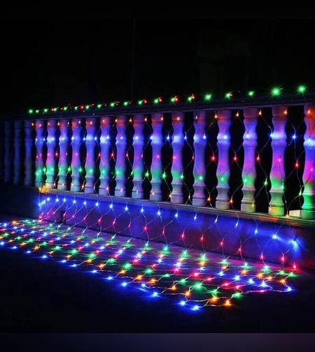 Instalatie Craciun, Tip Plasa, IP 44, 20 x 1 m, 800 LED-uri, Multicolor, 8 jocuri de lumini, Transformator fara telecomanda, Interconectabila, Prelungitor 5 m inclus, Fir transparent, Flippy