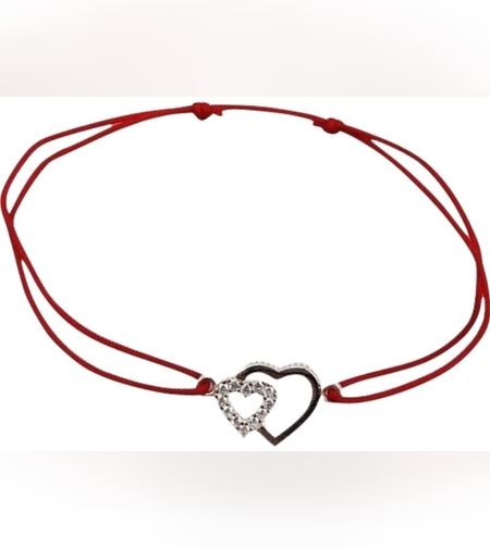 Bratara Snur Reglabil, Argint 925, Inimi Alaturate Cu Pietre, Jolie Silver, 0.6 g, 2 cm x 1 cm