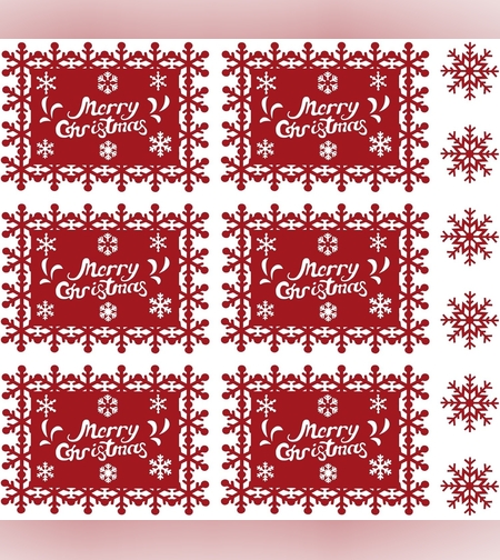 Set 12 Servete pentru Masa si Suporturi de Pahare/Tacamuri, Flippy, Scris Merry Christmas, 6 Servete 25x35 cm, 6 Suporturi de 10x10 cm, Rosu