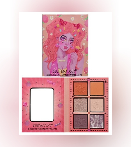 Paleta de Machiaj, KEVIN & COCO, Pink Barbie Girl. Fard de Pleoape, 6 culori, 11.3 x 8.2 x 1.3 cm, Model Flower Girl