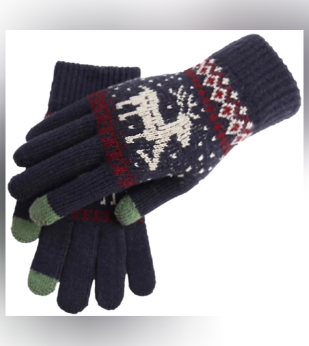 Manusi de Dama, Flippy, Model Ren, Functie Touchscreen (ecran tactil), Material Acril Tricotat, Manseta Elastica, Interior Catifelat, Marime Universala, Albastru Marin