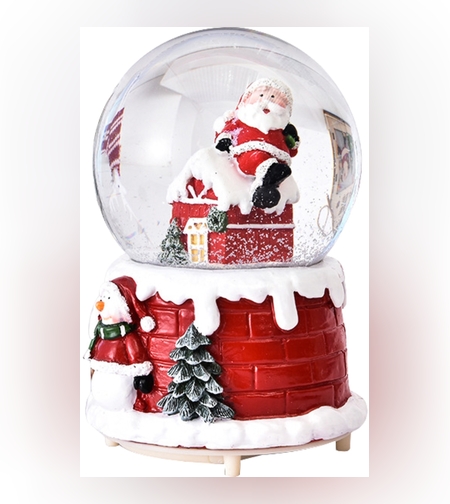 Decoratiune glob cu zapada Flippy, Mos Craciun pe casa, model 2, diametru 4.5 cm, multicolor