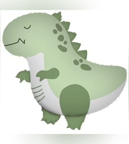 Balon din Folie Metalizata, Flippy, Figurina Animata, Model Dinozaur, 55 x 54 cm, Ambalaj Individual, Pai Inclus, Umflare cu Aer sau Heliu, Verde