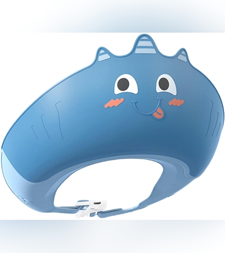 Casca de Dus, Flippy, Previne Scurgerea Apei si Samponului pe Fata, 0-12 Ani, Ajustabila, din TPE+PP, 20 x 23 cm, Model Unicorn, Albastru