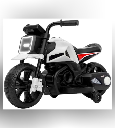Motocicleta Electrica cu 2 Roti Mari si 2 Roti Ajutatoare, Flippy, Acumulator Incarcare, Anti-Rasturnare, Lumini, Muzica, Motor:380, Baterie 6V4.5, 41.5x70x34 cm, 4.5 Kg, 3 Ani+, Alb Negru