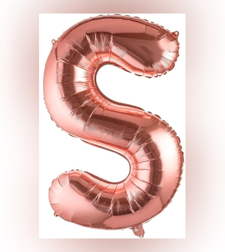 Balon Folie Metalizata Litera S, Flippy, 100 cm, Umflati cu Heliu sau Aer, Ambalaj Individual, Pai inclus, Rose Gold
