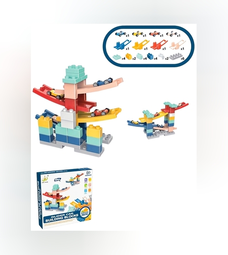 Set piese pentru constructie, Flippy, Rampa auto, 30 piese, Masinute incluse