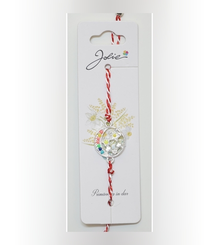 Bratara cu Snur Alb- Rosu Luna si Stele