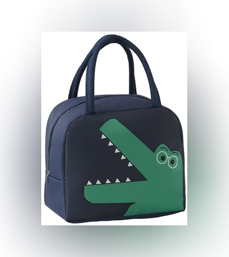 Geantă Frigorifică, Flippy, cu Desene Animat, Portabilă pentru Copii, de Prânz, din Pânză Oxford, 22x14x19 cm, Model Dinozaur, Albastru