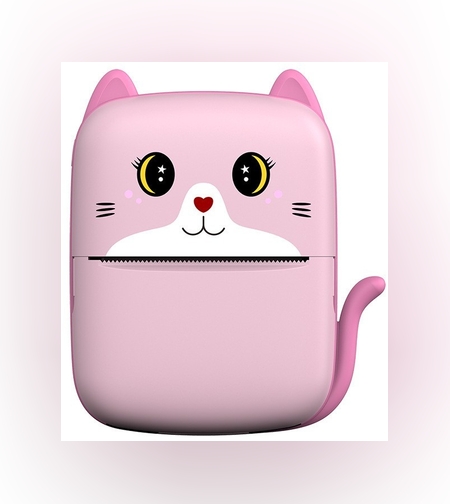 Mini Imprimanta Foto Portabila, Flippy, Incarcare USB, Bluetooth, Model Pisicuta, Print Alb-Negru, Roz