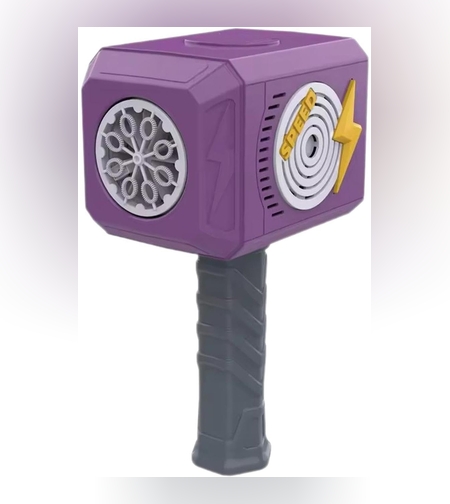 Jucarie Interactiva pentru Baloane de Sapun, Flippy, Sunete si Lumini, Model Ciocan, cu 8 Orificii, 13.5 x 10 x 12 cm, Mov