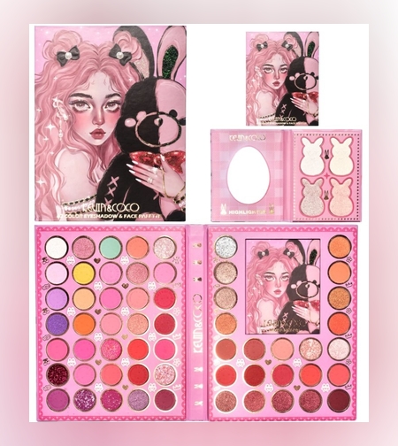 Set farduri 2 in 1 Kevin&Coco, paleta 62 nuante, mini paleta iluminator tip carte, rezistenta ridicata, 22 x 17 cm, 430 g, multicolor