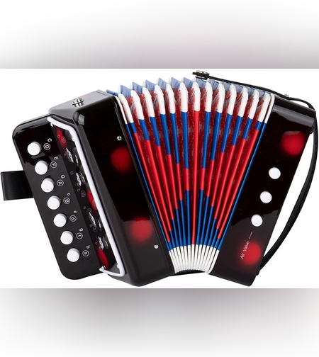 Acordeon Pentru Copii, Flippy, Acordeon Jucarie pentru Educatie Timpurie, 7 butoane 2 bass, Acordeon Instrument Muzical pentru Copii, 18 x 17 x 10 cm, Negru
