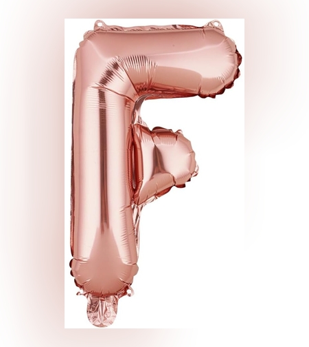 Balon Folie Metalizata Litera F, Flippy, 40 cm, Umflati cu Heliu sau Aer, Ambalaj Individual, Pai inclus, Rose Gold