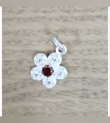 Pandantiv din Argint 925, Jolie Silver, Model Floare Cu Pietre, 0.9 g, 1 x 1 cm, Rosu