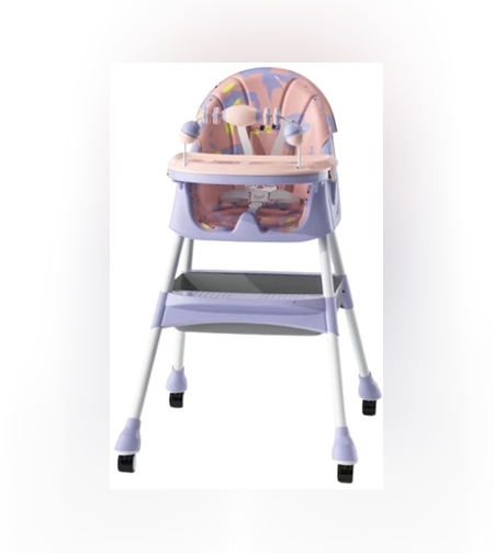 Scaun de Masa 2in1, Flippy, pentru Copii de la 6 luni - 5 Ani, Inaltime Reglabila, Centura in 5 Puncte, Tava de Masa, Roti cu Frana, Cos Depozitare, Jucarie Inclusa, 94 x 78 x 60 cm, Roz/Mov