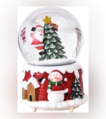 Decoratiune glob cu zapada Flippy, Mos Craciun in brad, diametru 4.5 cm, multicolor