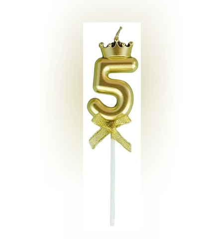 Lumanare pentru Tort Cifra 5, Model Coroana, Gold, Flippy, Party