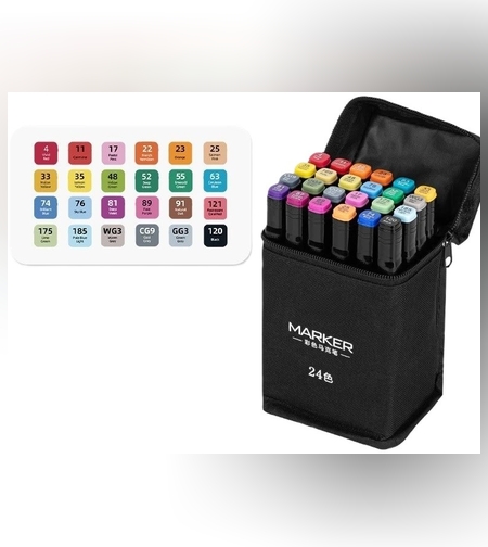 Set 24 Markere, Flippy, pe Baza de Ulei, Dublu Capat, Subtire 1mm si Gros 6 mm, Geanta Depozitare, 15 cm, Multicolor