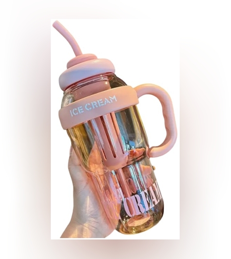 Sticla de Apa, Flippy, Termica, Mentinere 6 Ore, 1400 mL, cu Pai si Capac, PP si Silicon, cu Maner Alb, 25.5x7.5 cm, Roz Deschis