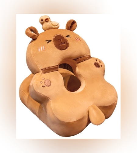 Perna din Spuma, Flippy, pentru Birou, Calatorii, Model Capybara, Lavabila, Umplutura de Bumbac, Spatiu Cap in Forma de 8, 30x35x30 cm, Portocaliu