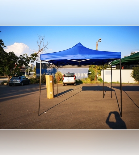 Cort Pavilion 3x3m Albastru Pliabil Cadru Metal pentru Curte, Gradina, Evenimente