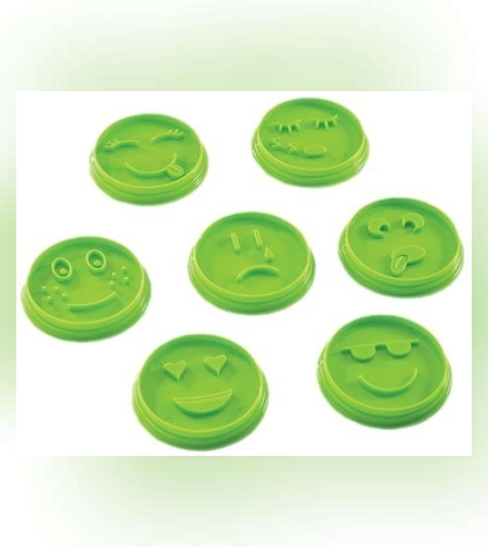 Set 7 Forme de Prajituri, Flippy, Model Emoticoane Smiley Face, Diferite Expresii, 7.7 x 1.5 cm, din PP, Verde