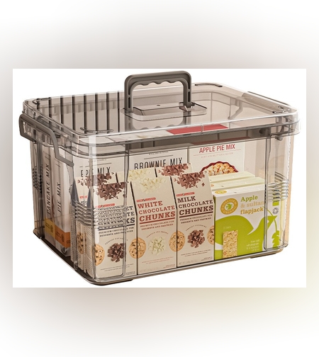 Cutie De Depozitare, Flippy, Tip Valiza, pentru Alimente, Jucarii, Accesorii, Transparent-Gri, Marime L, 38.5x27.5x22 cm