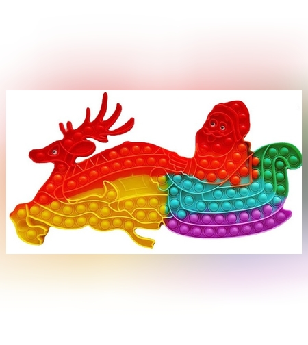 Jucarie Antistres, Flippy, Tip Pop It Now and Flip It, Sania Lui Mos Craciun cu Renul, 42 x 21 cm, Multicolor