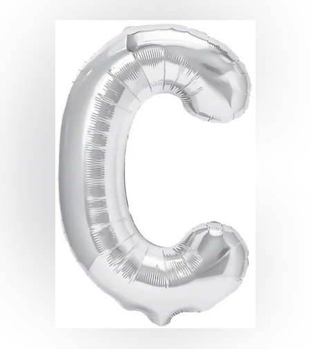Balon Folie Metalizata Litera C, Flippy, 80 cm, Umflati cu Heliu sau Aer, Ambalaj Individual, Pai inclus, Argintiu