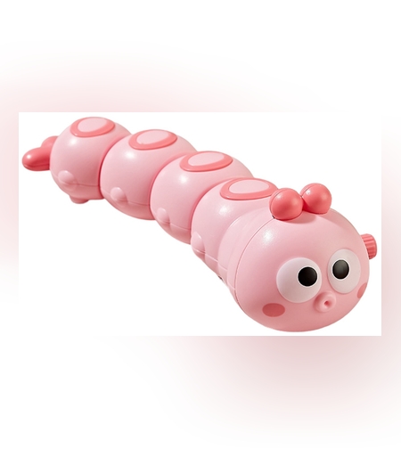 Jucarie mecanica pentru copii Flippy, omida haioasa, material ABS, cu cheita, distractiva, se taraste, se misca, 15 x 4 cm, roz