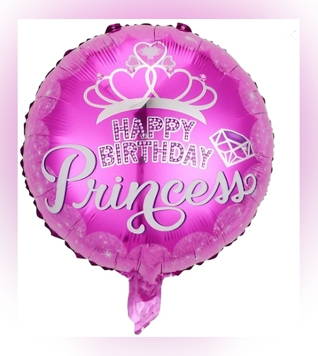Balon din Folie Metalizata, Flippy, Figurine, Model Princess, Happy Birthday, Tematica Aniversare, 45 cm, Ambalaj Individual, Pai Inclus, Umflare cu Aer sau Heliu, Multicolor