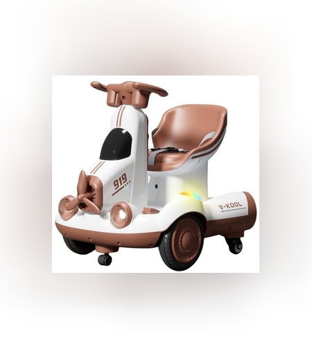 Masinuta Electrica, Flippy, pe 4 Roti, cu Telecomanda, Lumini Led si Muzica, +2 ani, Inaltime Reglabila, Maro