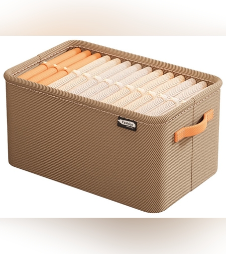 Cutie Depozitare Flippy, pentru Haine, lucruri, din Textil cu Cadru Metalic, Manere Laterale, forma Dreptunghiulara, 42 x 28 x 25 cm, volum 29 L, Kaki