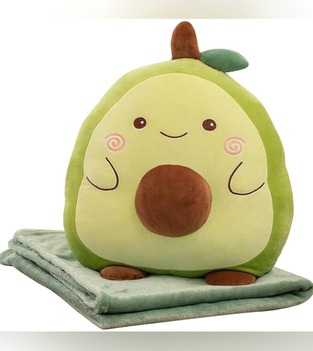 Patura 2in1 pentru Pat sau Canapea, Flippy, Model Jucarie Avocado cu Spatiu de Depozitare Patura, Microfibra, 1x1.7 m, Verde